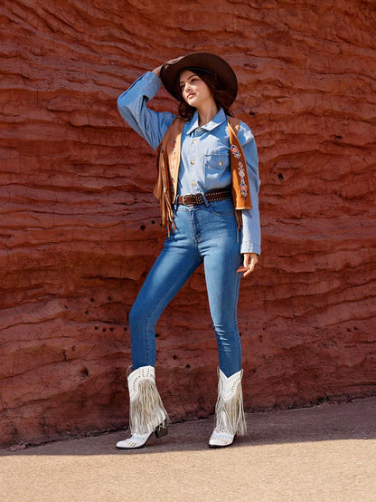 Women's Fashionable Party Personalized Rivet & Tassel Mid-Calf Boots Cowboy Boots