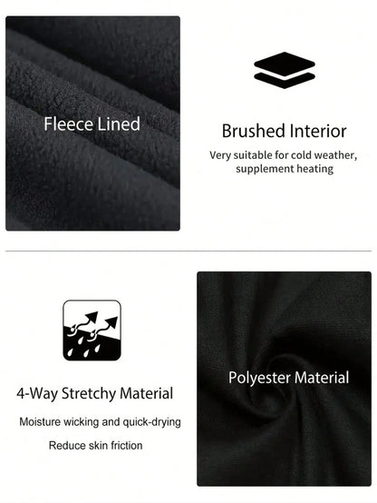 Solid Color Women's Fleece Lined Thermal Underwear Set, Winter Tight Ski Yoga Base Layer Set Black