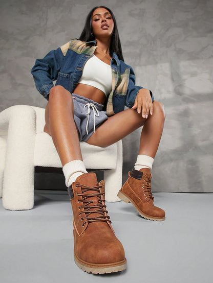 Women's Tan Two-Way Wear Desert Combat Boots ¨C Fold-Over Fur Lining, Rugged Lace-Up Styles New Year Holiday Valentines