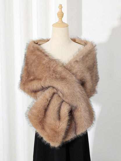 1pc Fluffy Bridal Shawl Cape With Collar