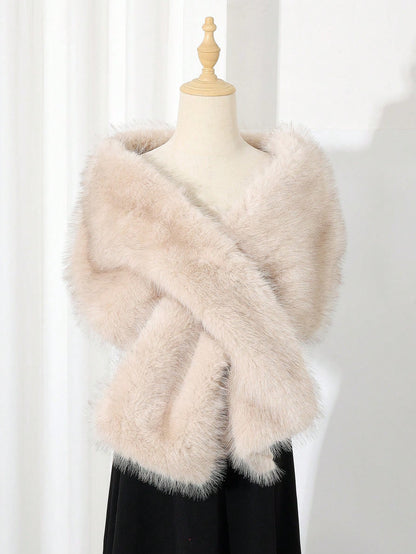 1pc Fluffy Bridal Shawl Cape With Collar