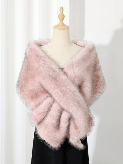 1pc Fluffy Bridal Shawl Cape With Collar