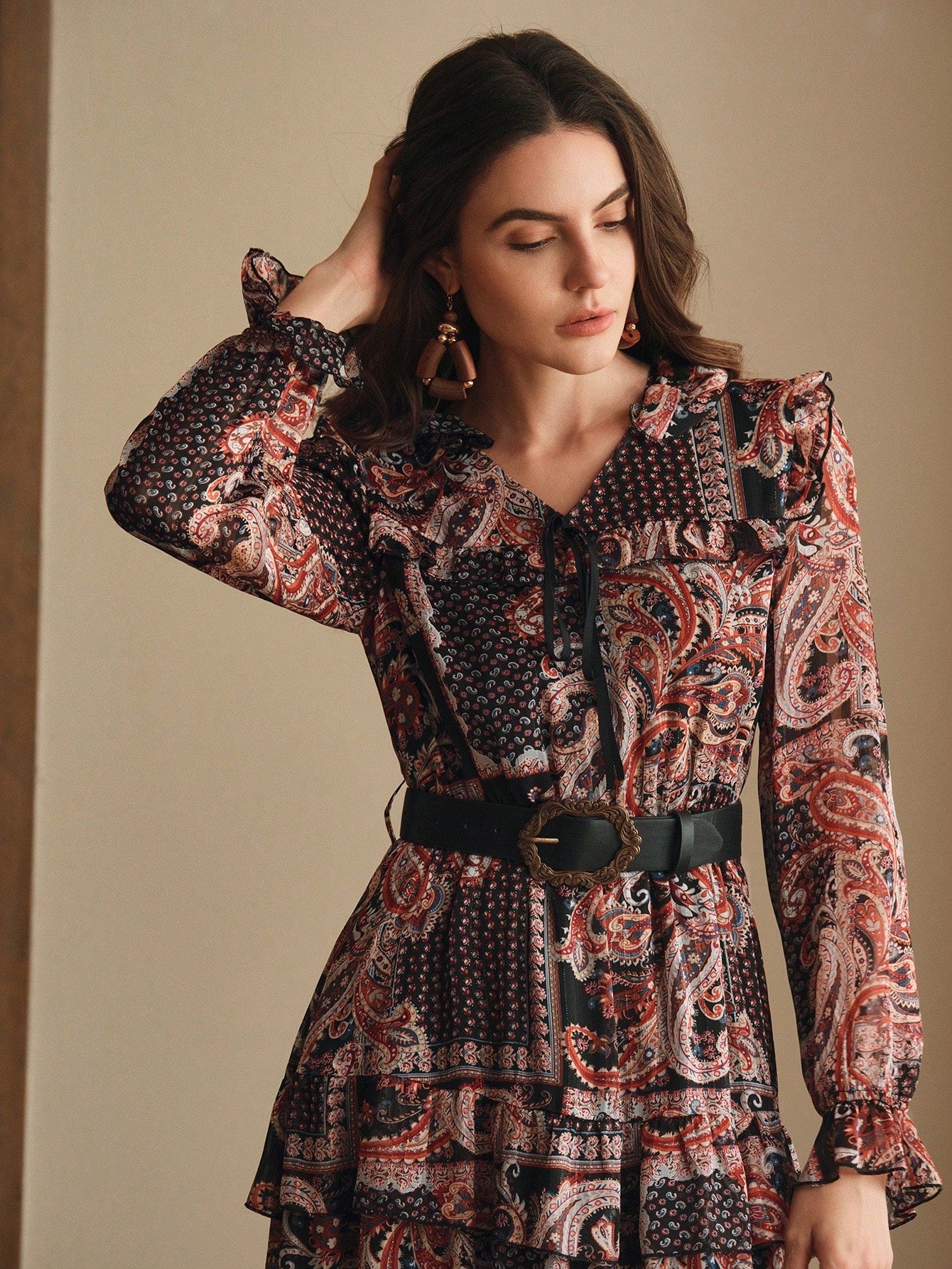 Elegant Floral Print Loose Waist Dress For Women