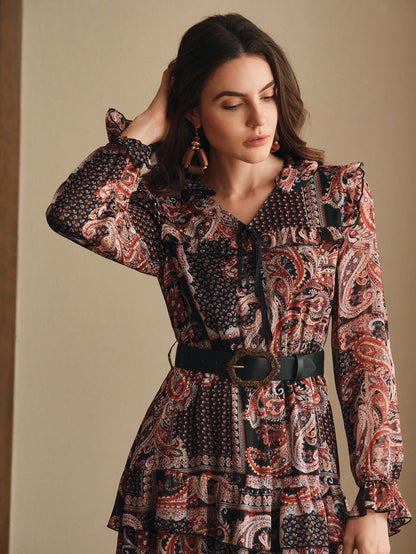 Elegant Floral Print Loose Waist Dress For Women