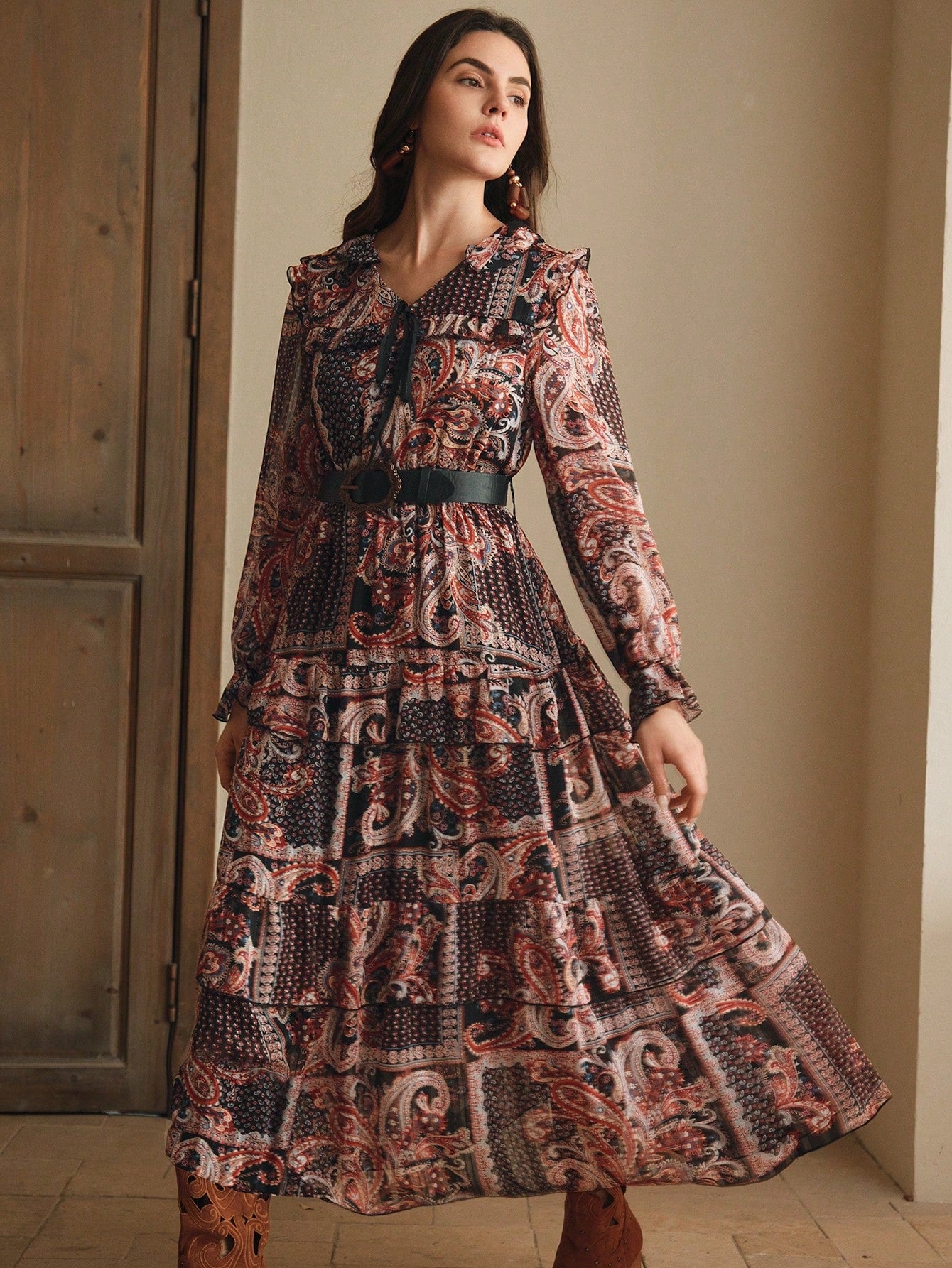 Elegant Floral Print Loose Waist Dress For Women