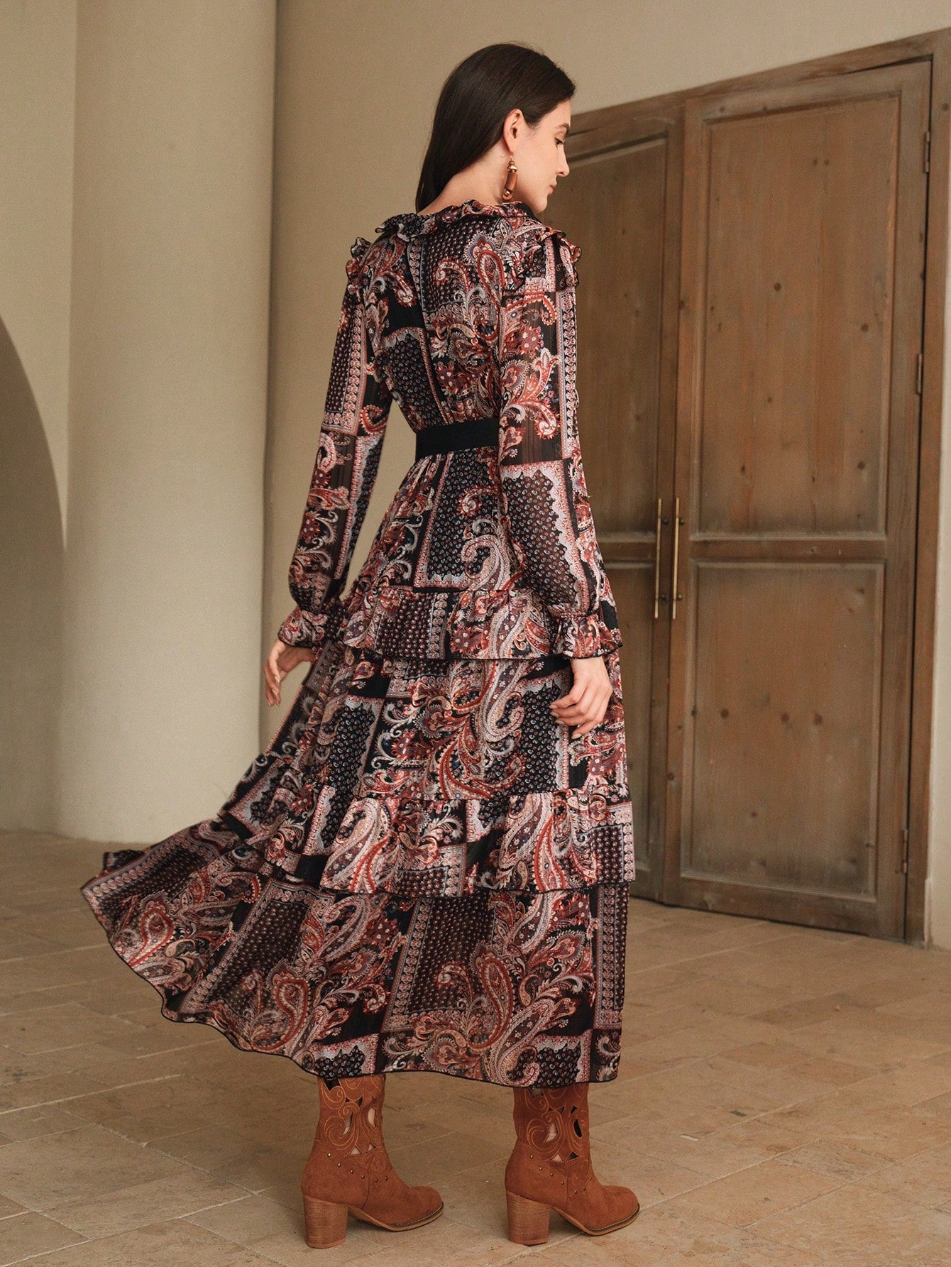 Elegant Floral Print Loose Waist Dress For Women