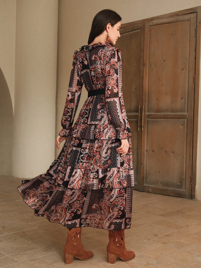 Elegant Floral Print Loose Waist Dress For Women