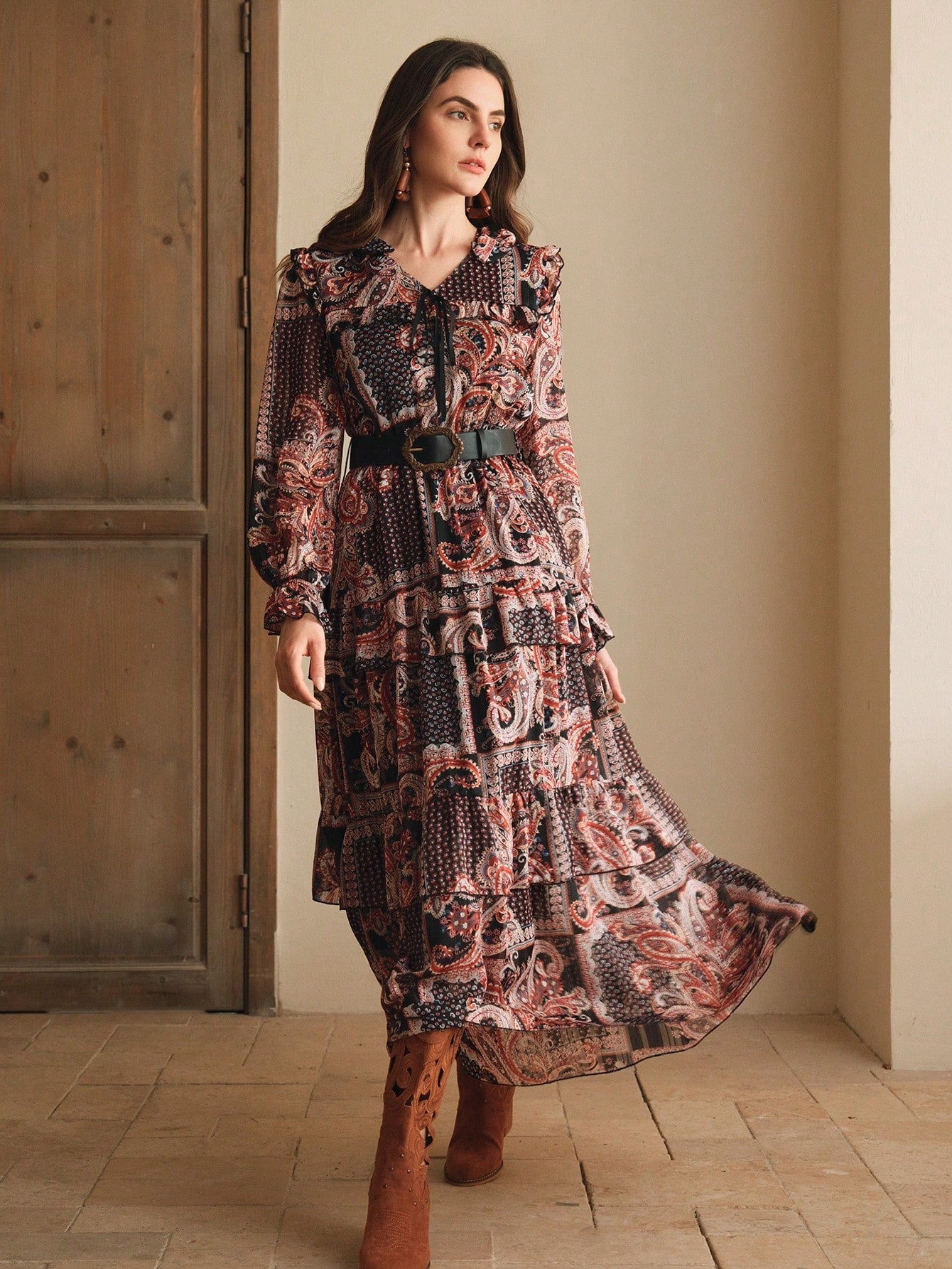 Elegant Floral Print Loose Waist Dress For Women