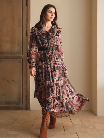 Elegant Floral Print Loose Waist Dress For Women