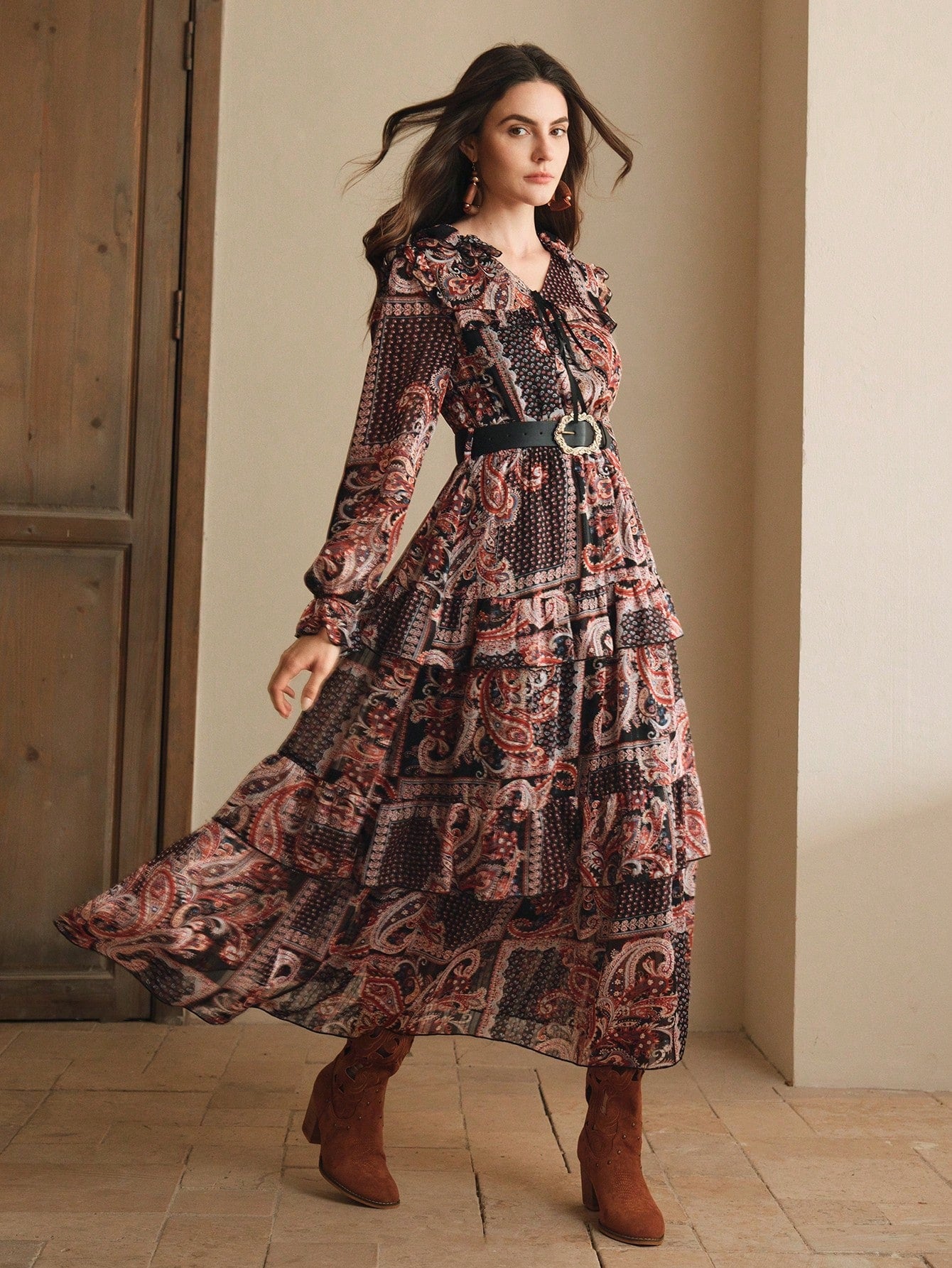 Elegant Floral Print Loose Waist Dress For Women