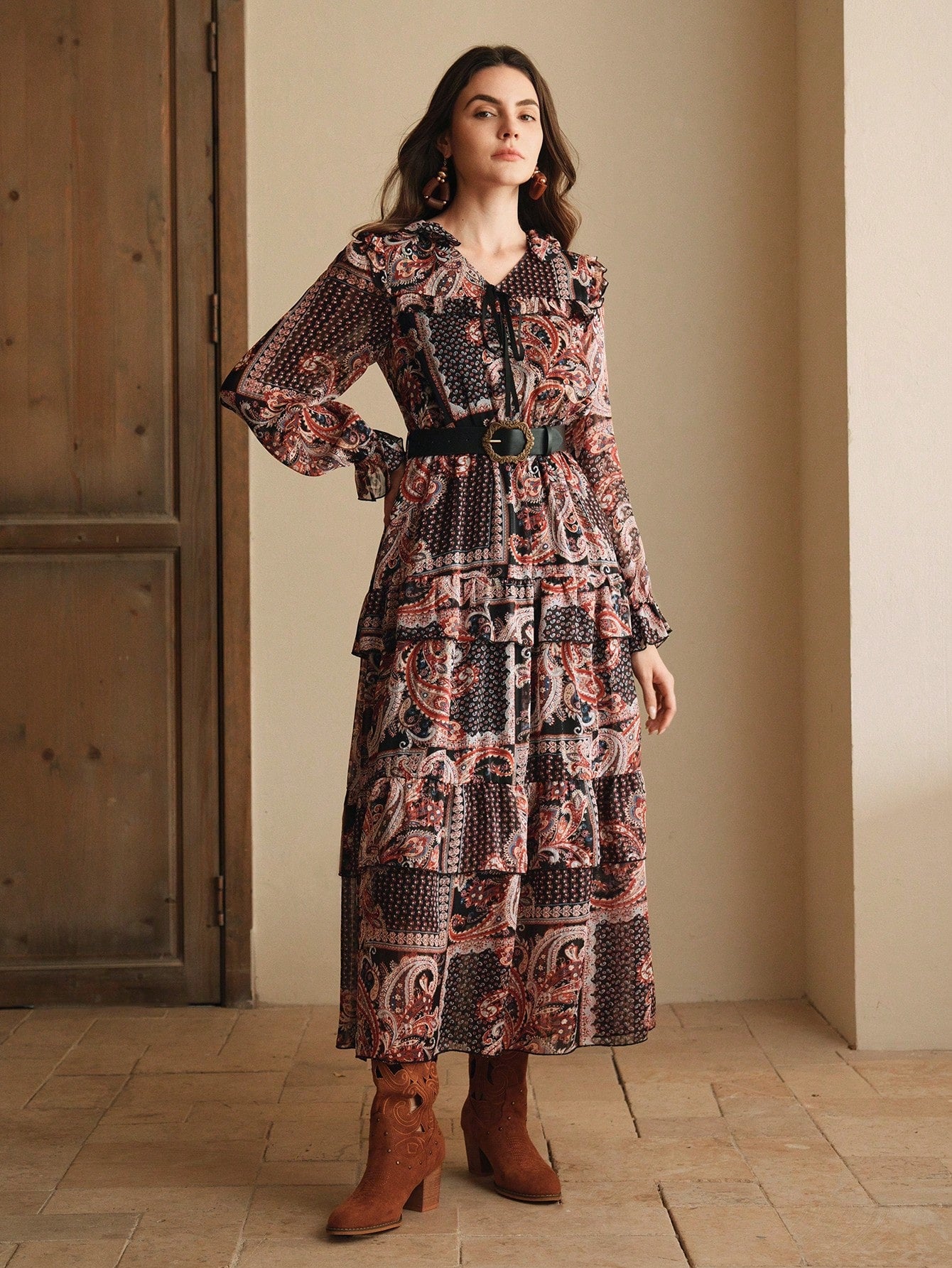 Elegant Floral Print Loose Waist Dress For Women