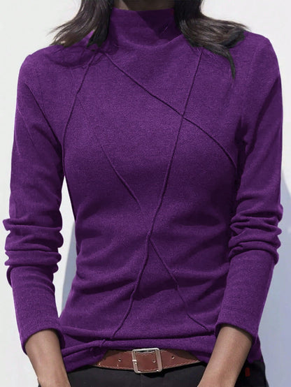 Women's Thicken Fleece Turtleneck Thermal Undershirt, Stylish Splice Rib Knit Design