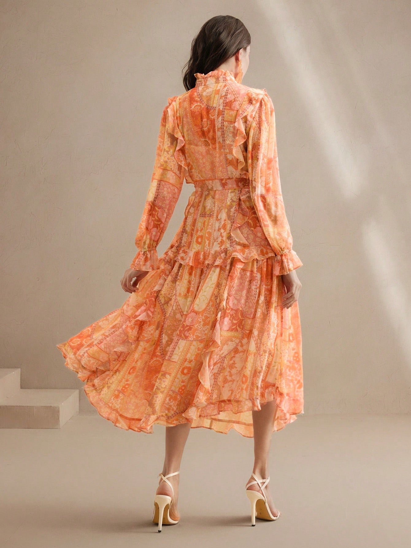 Women's Elegant Floral Paisley Print Chiffon Dress With V-Neck, Tied Waist, Festival, Going Out, Vacation Outfit, Spring, Beach Wear