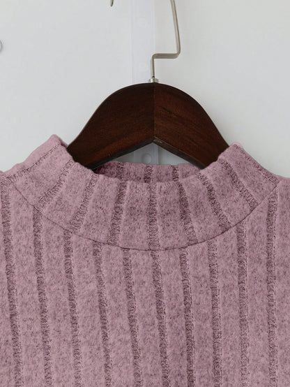 Thermal Lined Slim Fit Women's Casual Mock Neck Long Sleeve T-Shirt