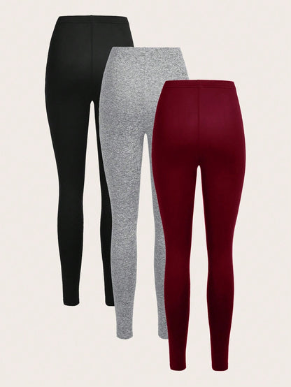 3 Set Casual Knit Slim Fit Legging Skinny Long Pants For Women