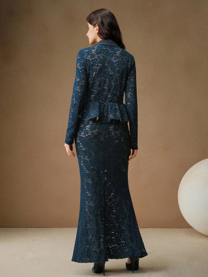 New Elegant Romantic Lady-Like Chic Dress, Collar With Ruffle Trim, Lightweight Hollow-Out Dress, Suitable For Fall, Winter, New Year, Elegant, Chic, Stylish, Christmas, Going Out
