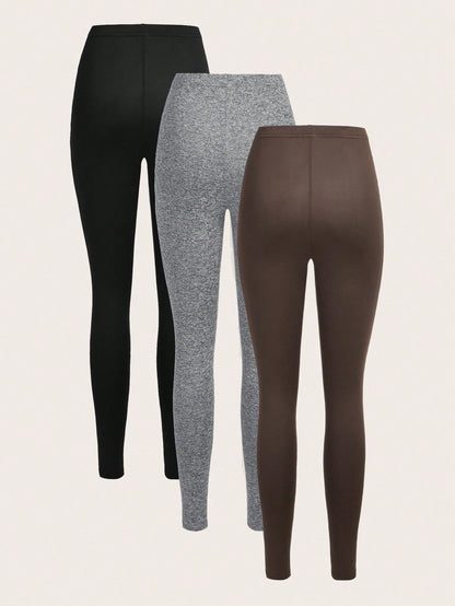 3 Set Casual Knit Slim Fit Legging Skinny Long Pants For Women