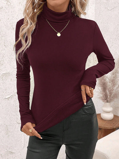 Women's Stand Collar Gathered Warm T-Shirt