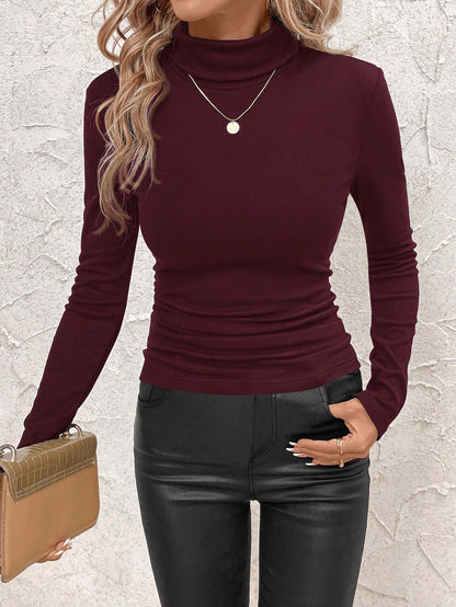 Women's Stand Collar Gathered Warm T-Shirt