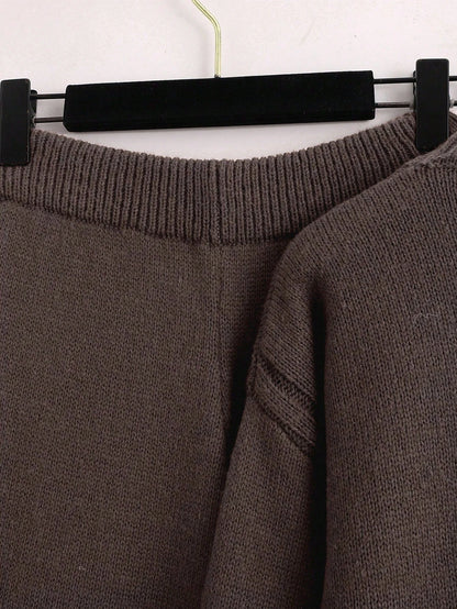 2pcs/Set Solid Color Crew Neck Long Sleeve Top And Pants Casual Outfit Fall Winter Cloth For Women