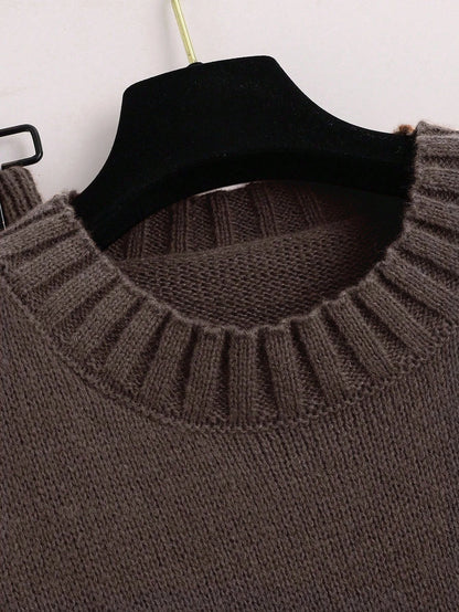 2pcs/Set Solid Color Crew Neck Long Sleeve Top And Pants Casual Outfit Fall Winter Cloth For Women