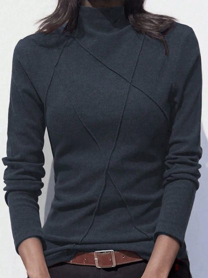 Women's Thicken Fleece Turtleneck Thermal Undershirt, Stylish Splice Rib Knit Design