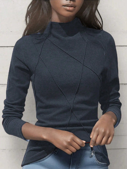 Women's Thicken Fleece Turtleneck Thermal Undershirt, Stylish Splice Rib Knit Design
