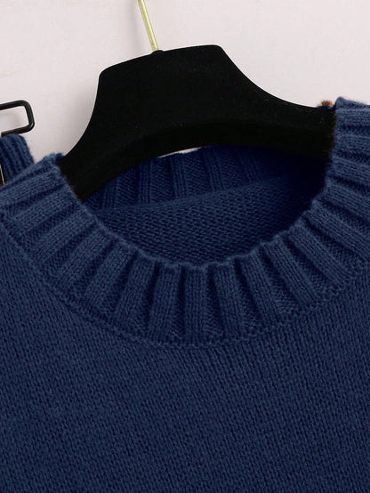 2pcs/Set Solid Color Crew Neck Long Sleeve Top And Pants Casual Outfit Fall Winter Cloth For Women