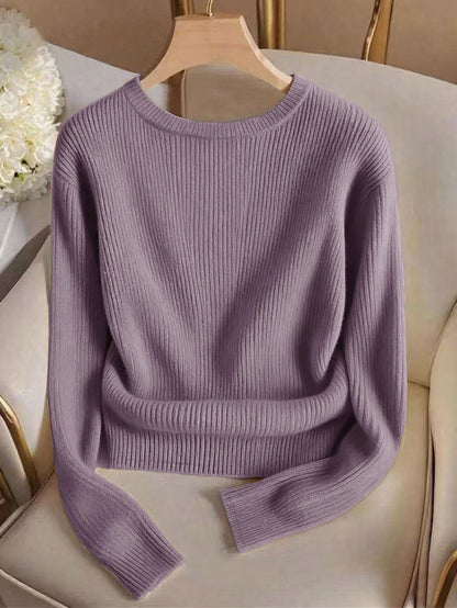 Elegant Round Neck Knit T-Shirt, Minimalist Fashion Knit Top, Autumn/Winter