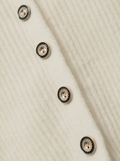 Women Casual Solid Color Knit Sweater Set, Collared Button-Up Cardigan And Front Bow Pocket Knit Pants