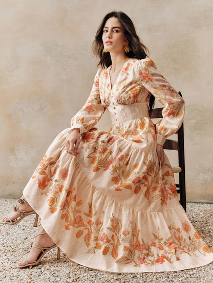 Women's Elegant Romantic Vacation & Date V-Neck Printed Dress, Spring/Summer