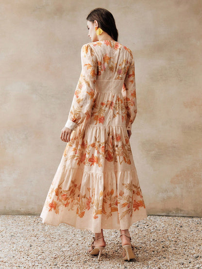 Women's Elegant Romantic Vacation & Date V-Neck Printed Dress, Spring/Summer