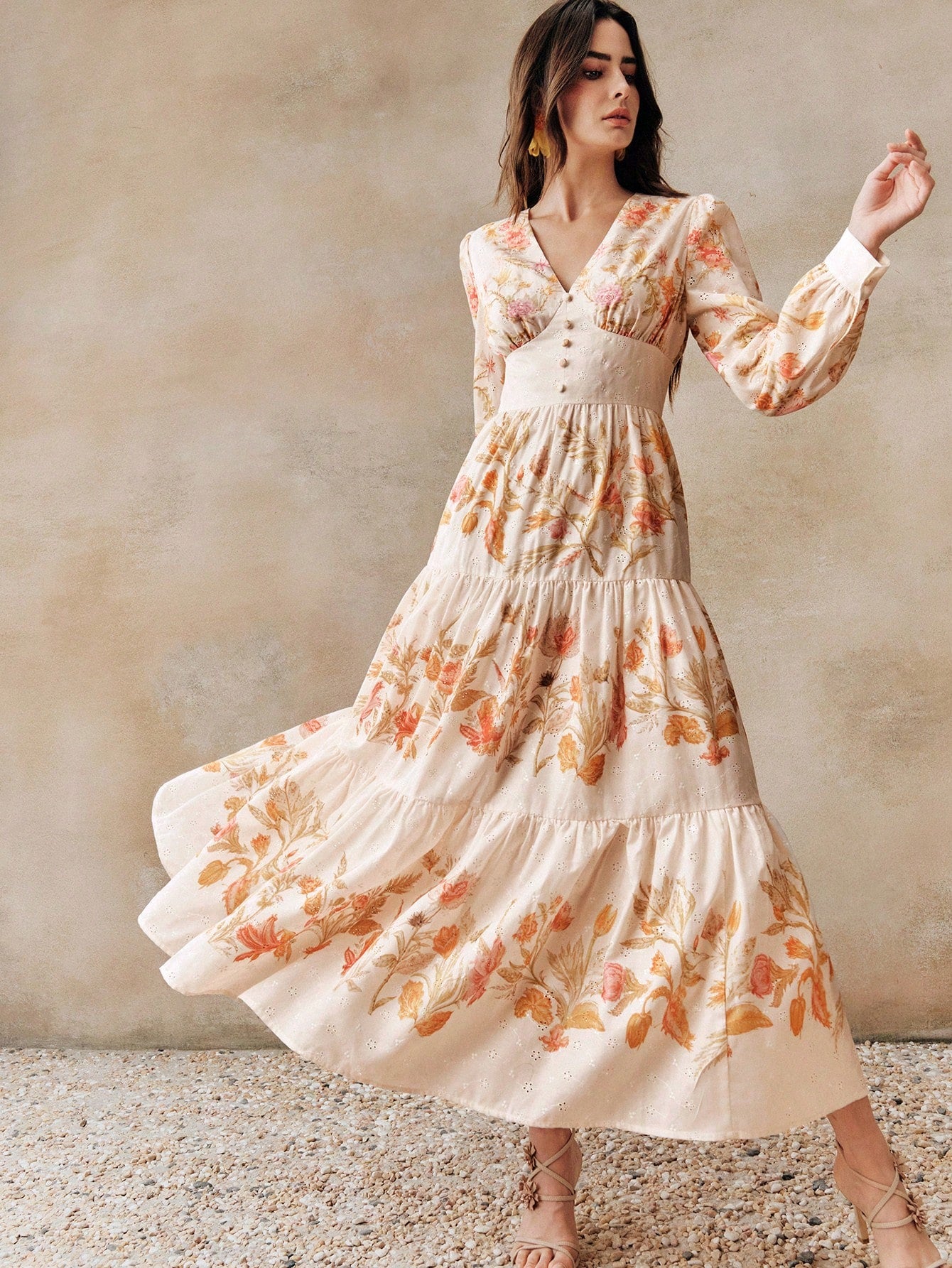 Women's Elegant Romantic Vacation & Date V-Neck Printed Dress, Spring/Summer