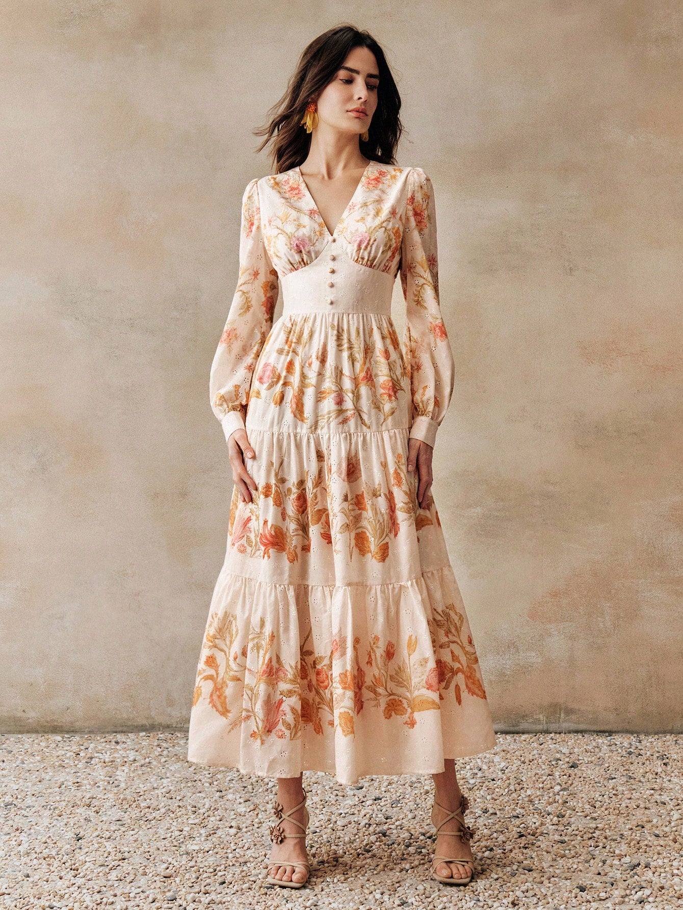 Women's Elegant Romantic Vacation & Date V-Neck Printed Dress, Spring/Summer