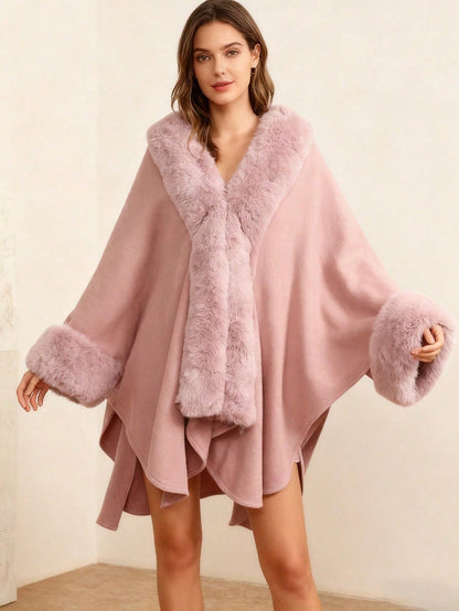 1pc Faux Cashmere & Faux Fur Shawl, Fashionable & Stylish For Daily Wear, Parties, Travels, Christmas Gift For Dress
