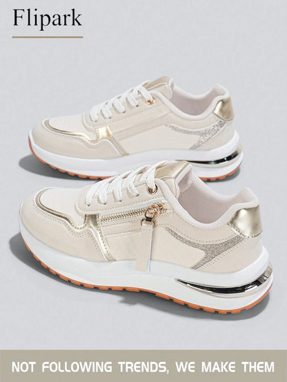 Women's Cushioned Supportive Athletic Walking Shoes, PU Leather Flexible Durable Low-Top Casual Sneakers