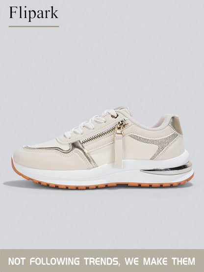 Women's Cushioned Supportive Athletic Walking Shoes, PU Leather Flexible Durable Low-Top Casual Sneakers