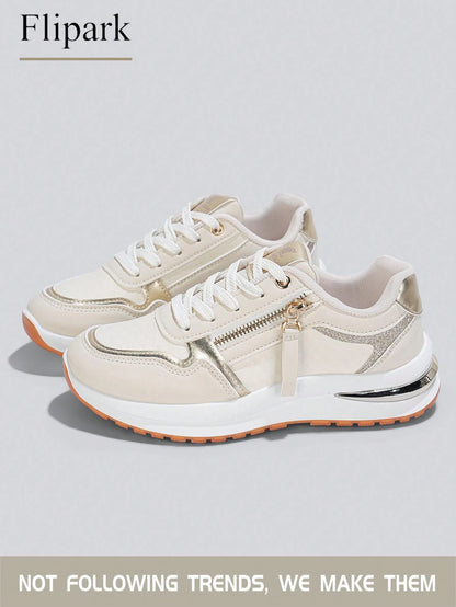 Women's Cushioned Supportive Athletic Walking Shoes, PU Leather Flexible Durable Low-Top Casual Sneakers