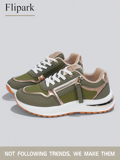 Women's Cushioned Supportive Athletic Walking Shoes, PU Leather Flexible Durable Low-Top Casual Sneakers