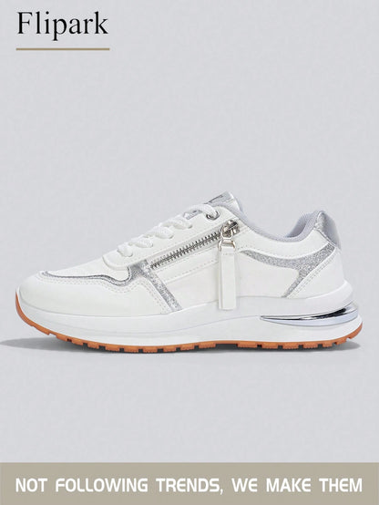 Women's Cushioned Supportive Athletic Walking Shoes, PU Leather Flexible Durable Low-Top Casual Sneakers