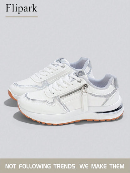 Women's Cushioned Supportive Athletic Walking Shoes, PU Leather Flexible Durable Low-Top Casual Sneakers