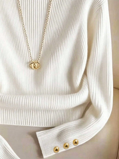 Elegant Round Neck Knit T-Shirt, Minimalist Fashion Knit Top, Autumn/Winter