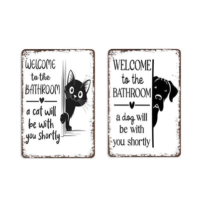 Vintage Highland Cow Aluminum Sign Black and White Bathroom Wall Decor